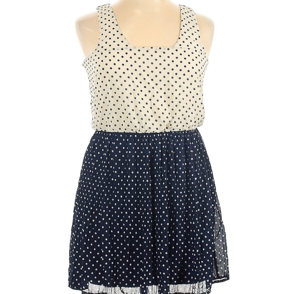 Navy blue and white polka dot short dress